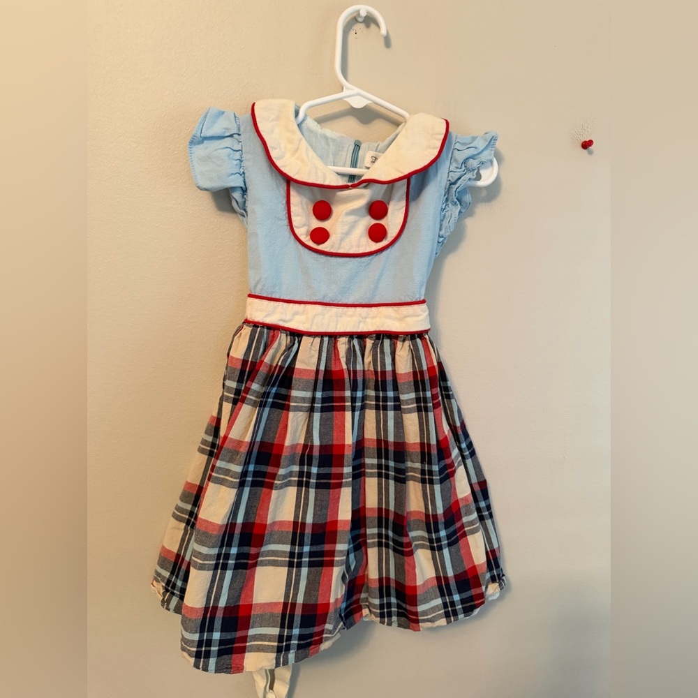 Evie’s Closet Blue and Plaid Dress with Red Accents